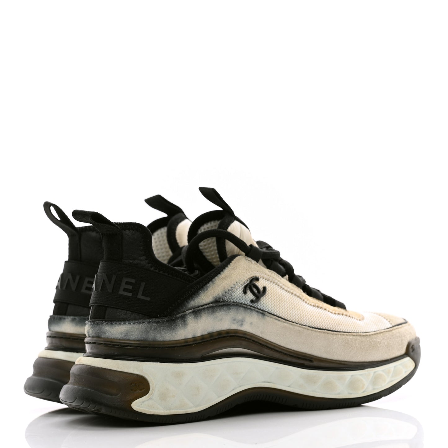 Fabric Suede Calfskin CC Sneakers 37 Ivory Black