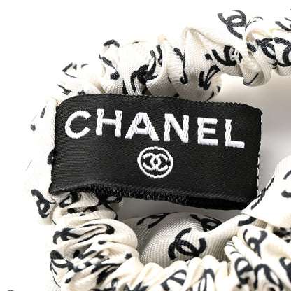 Chanel Silk Twill CC Scarf Hair Tie Black White 3 of 5