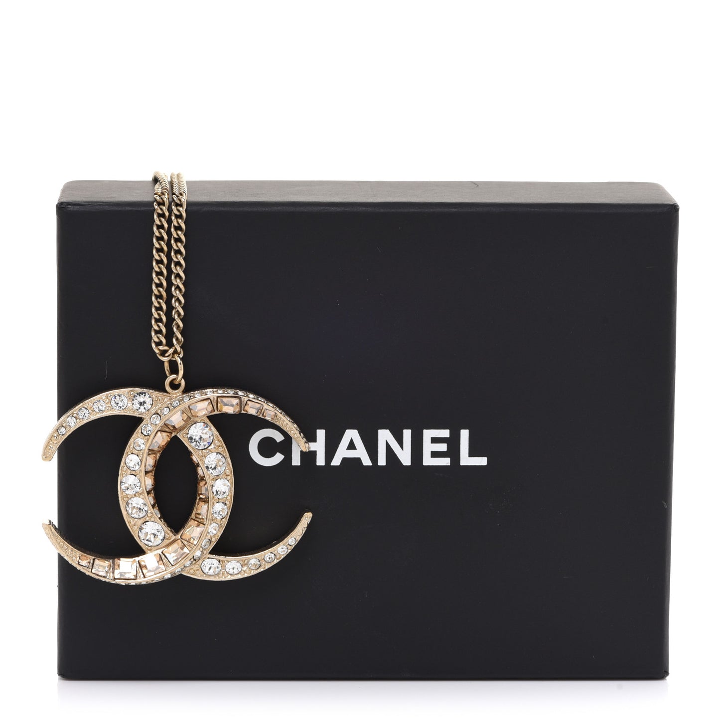 Baguette Crystal Moon CC Necklace Gold