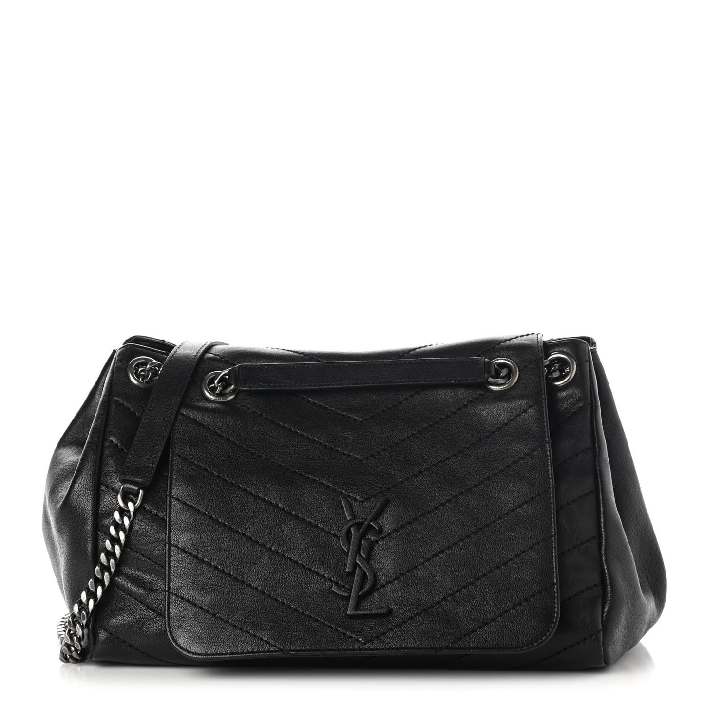 Pebbled Lambskin Chevron Monogram Large Nolita Black