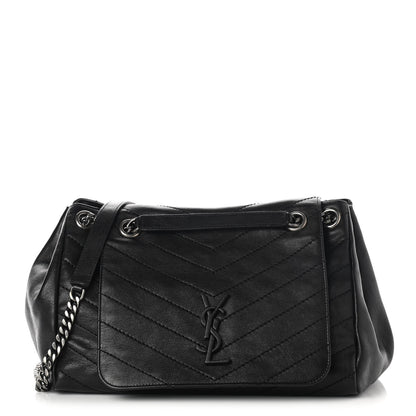 Saint Laurent Pebbled Lambskin Chevron Monogram Large Nolita Black 1 of 11