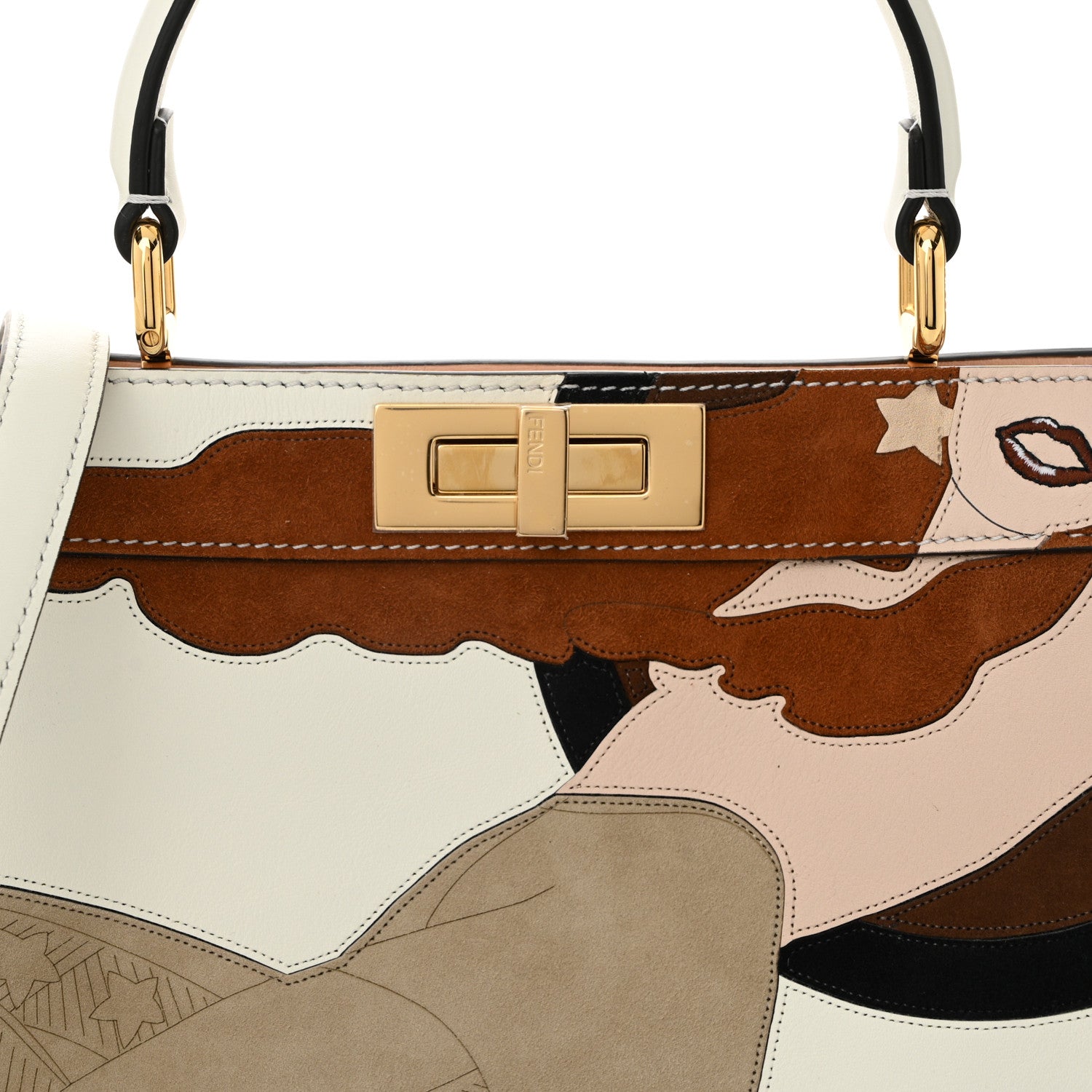Fendi Vitello Seta Chamois Stocking Girl Inlay Medium Peekaboo I SEE U Satchel White Ice Multicolor 8 of 10