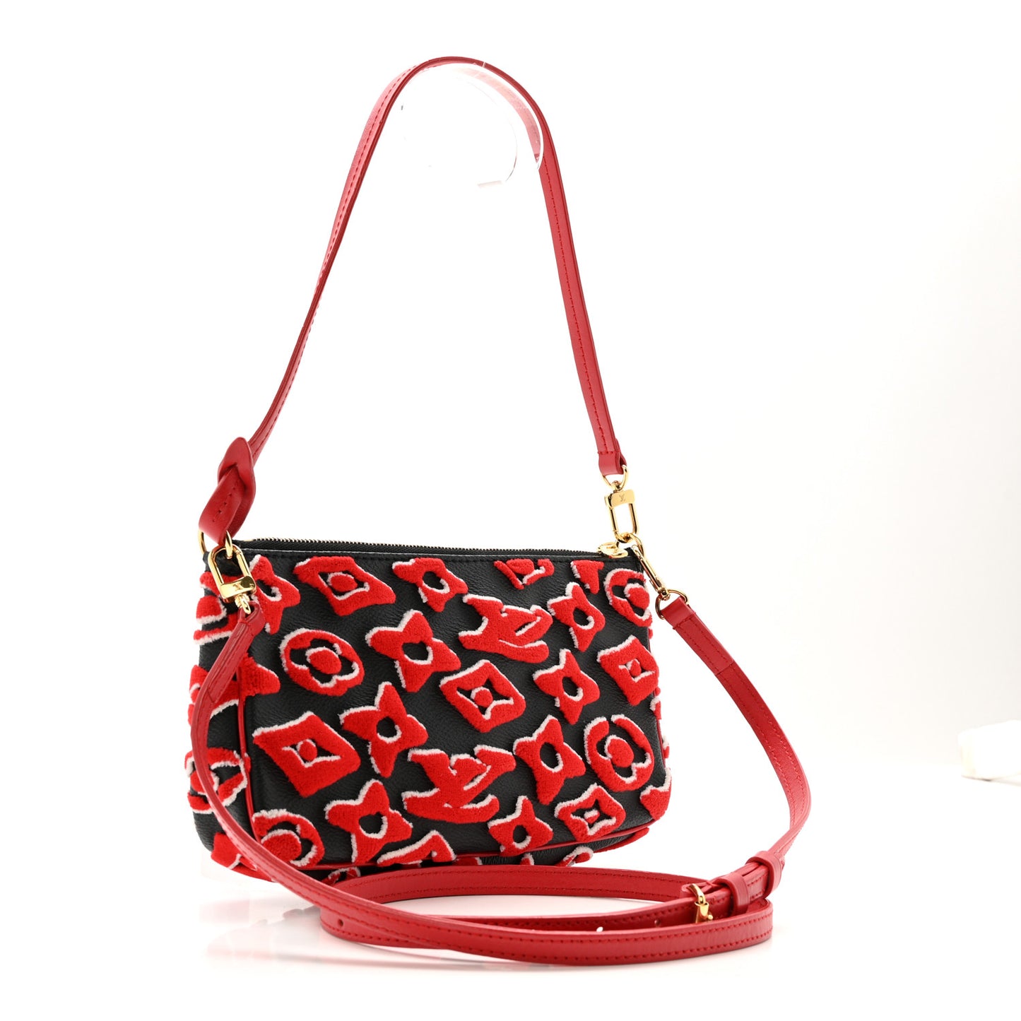 X UF Tufted Monogram Pochette Accessories Black Red