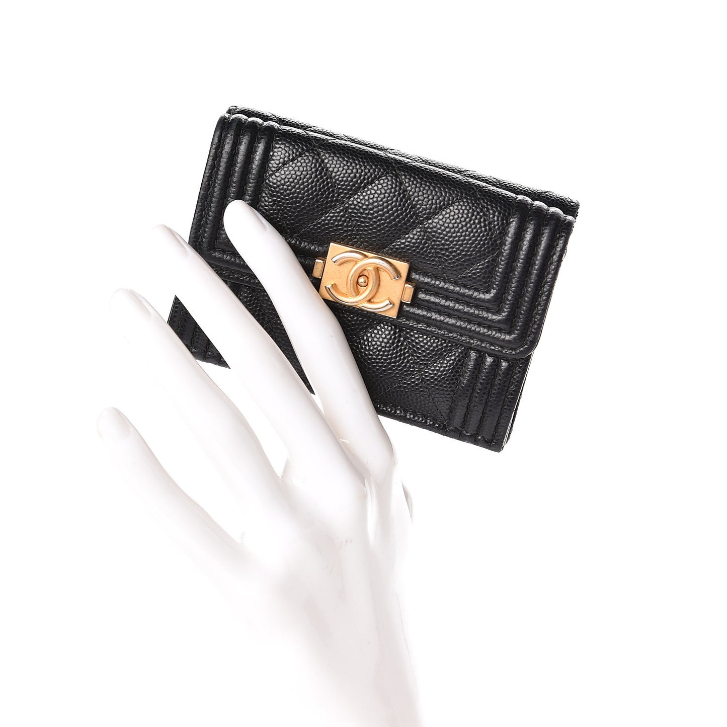 Caviar Quilted Small Boy Flap Wallet Black