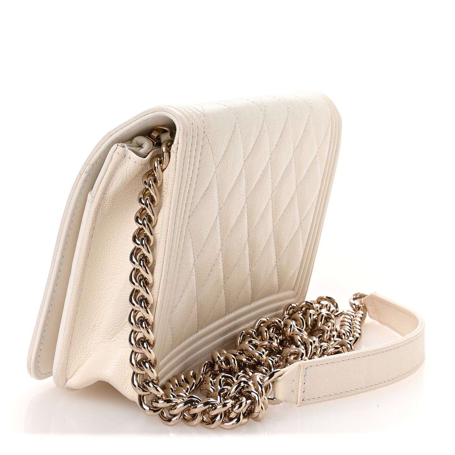 Caviar Quilted Boy Wallet On Chain WOC White