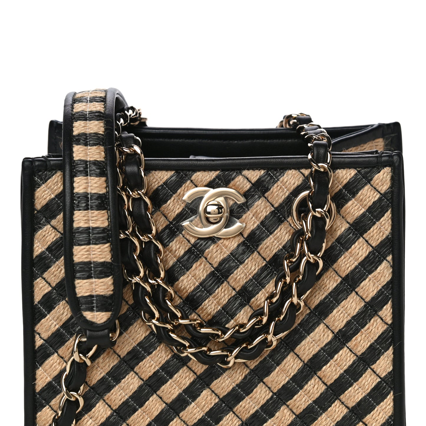 Raffia Jute Striped Urban Jungle Bucket Bag Black Beige