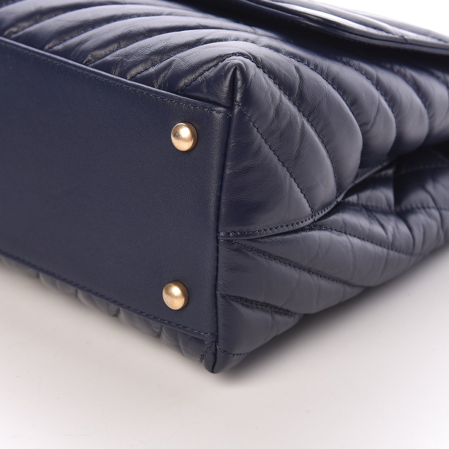 Aged Calfskin Elaphe Chevron Quilted Small Coco Handle Flap Navy