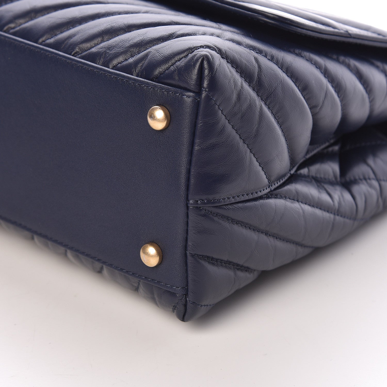 Chanel Aged Calfskin Elaphe Chevron Quilted Small Coco Handle Flap Navy 10 of 12