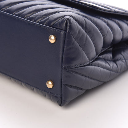 Chanel Aged Calfskin Elaphe Chevron Quilted Small Coco Handle Flap Navy 10 of 12