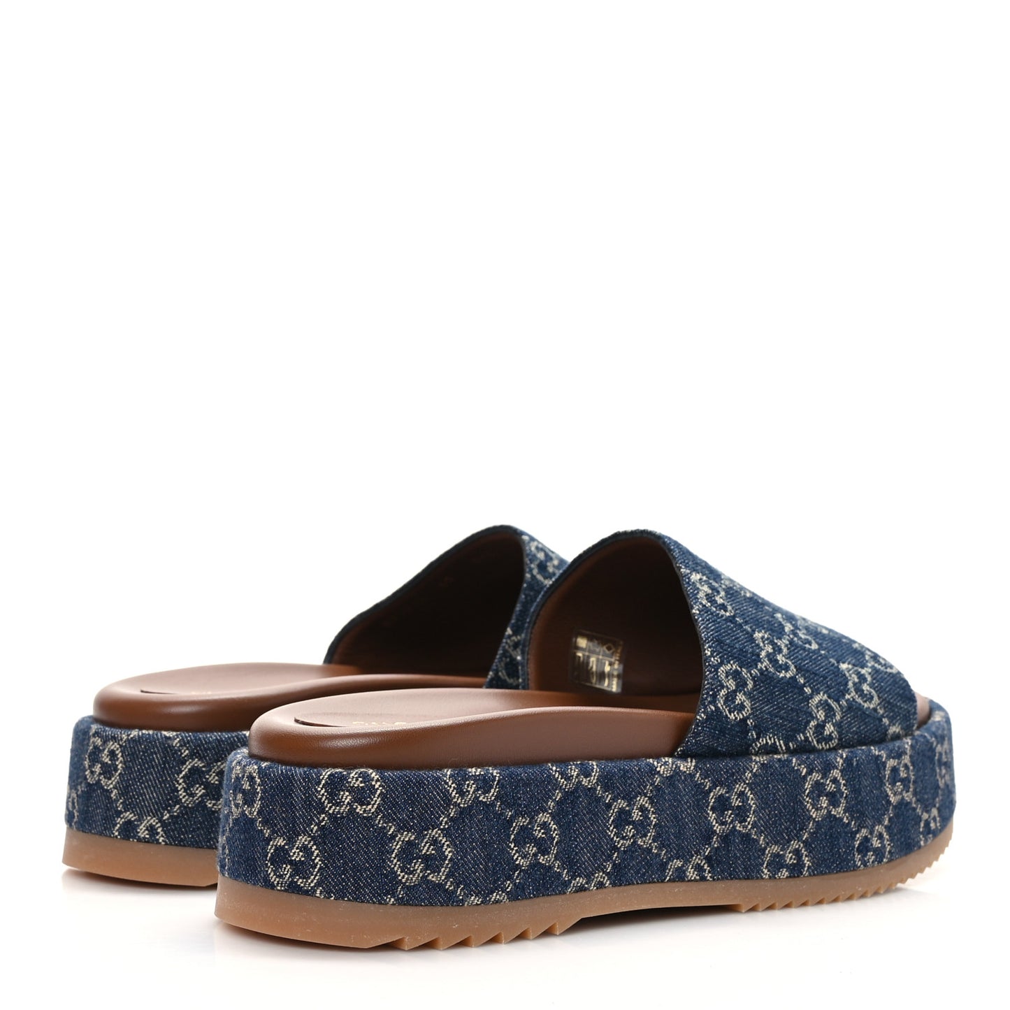 New Denim GG Monogram Angelina Platform 55mm Slide Sandals 40 Blue Tea