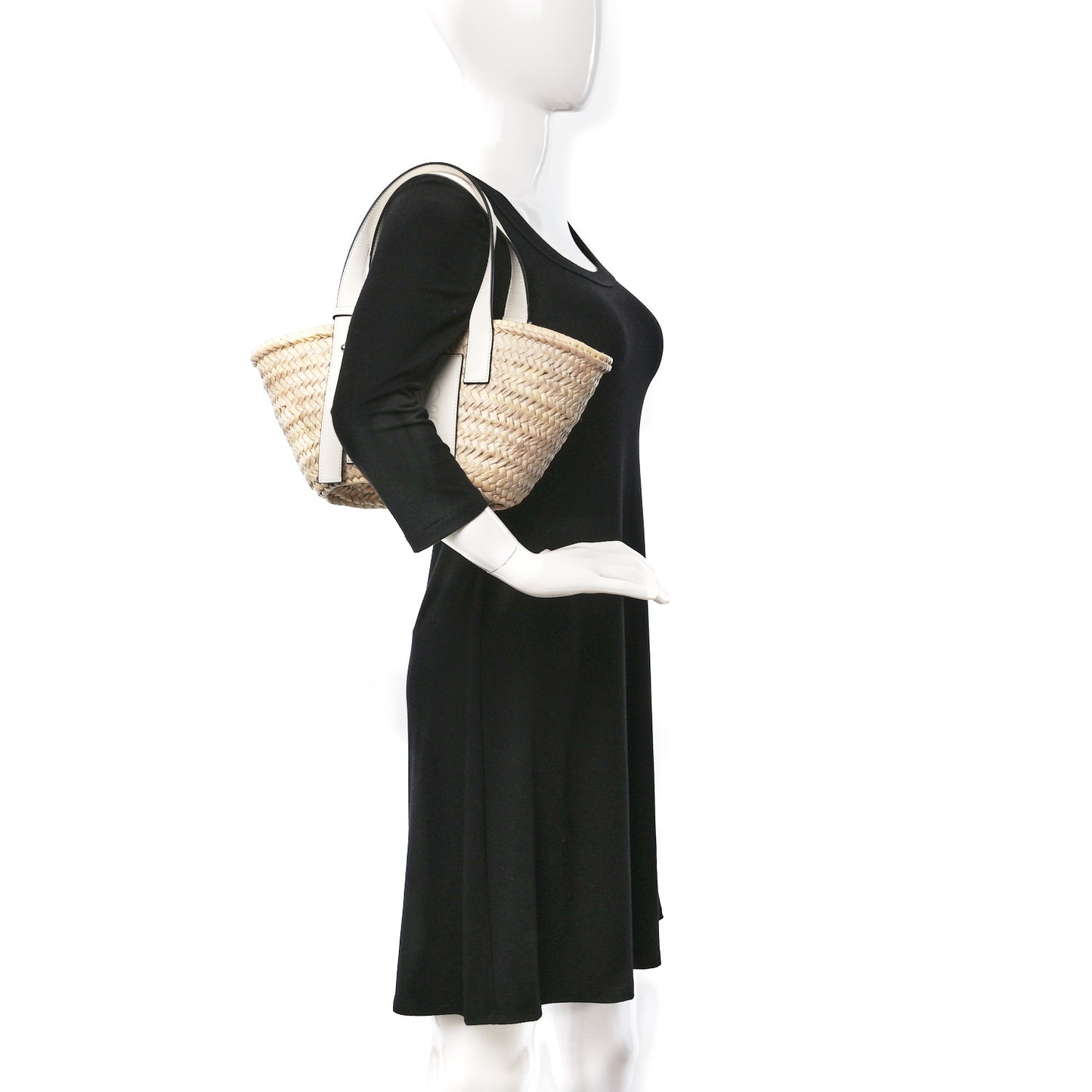 Raffia Small Basket Tote Bag Natural White