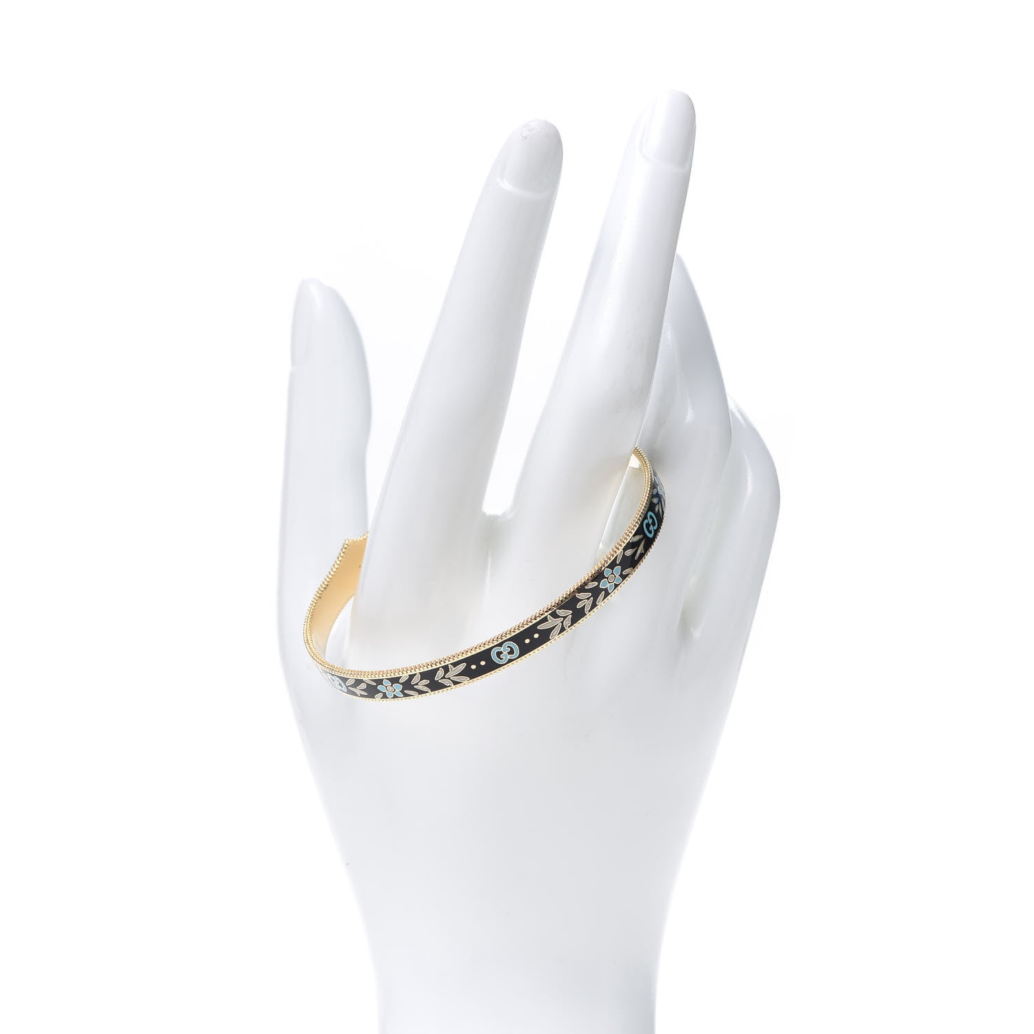 Gucci 18K Yellow Gold Black Enamel Icon Blooms Cuff Bracelet 2 of 7