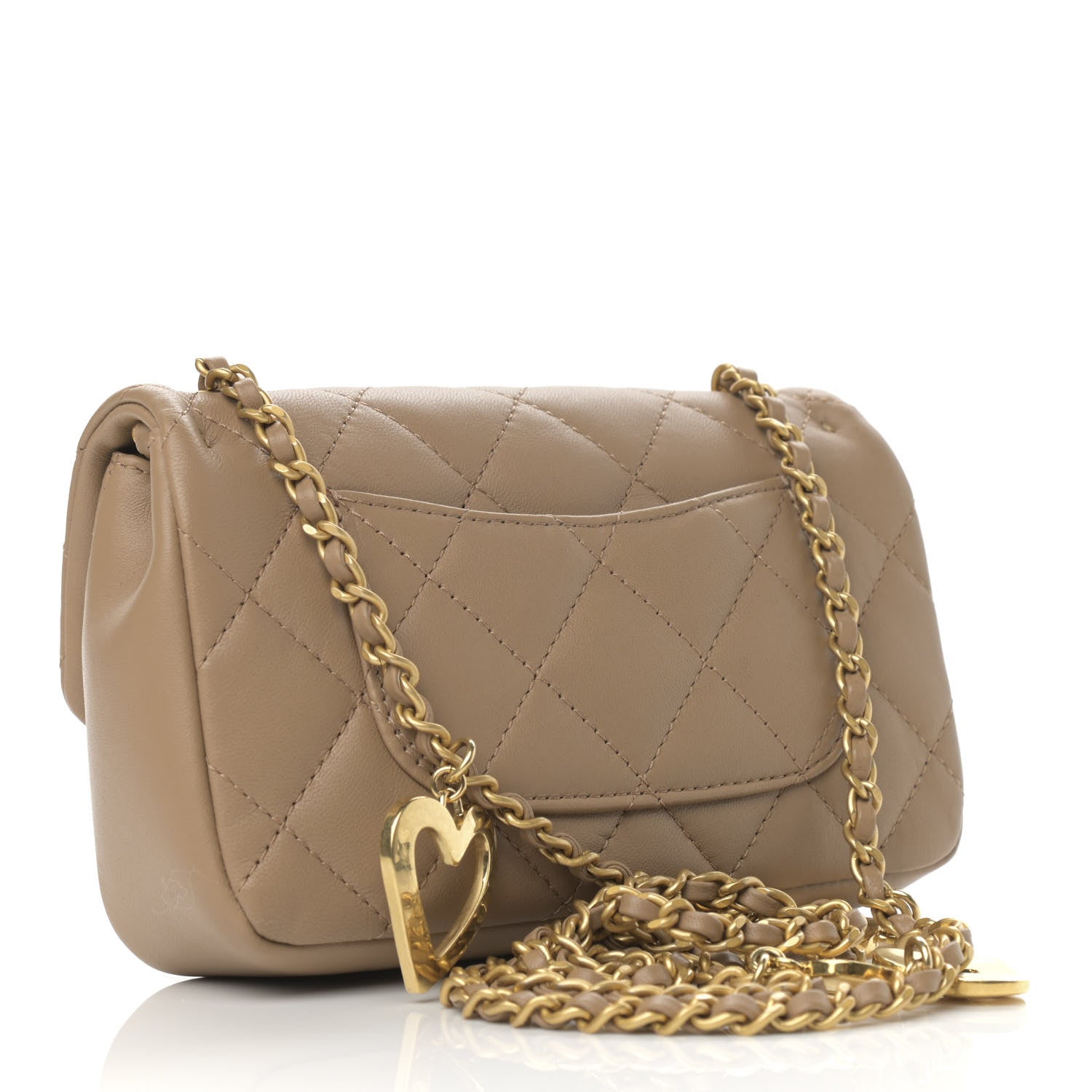 Chanel Lambskin Quilted Mini Heart Charms Flap Beige 3 of 10