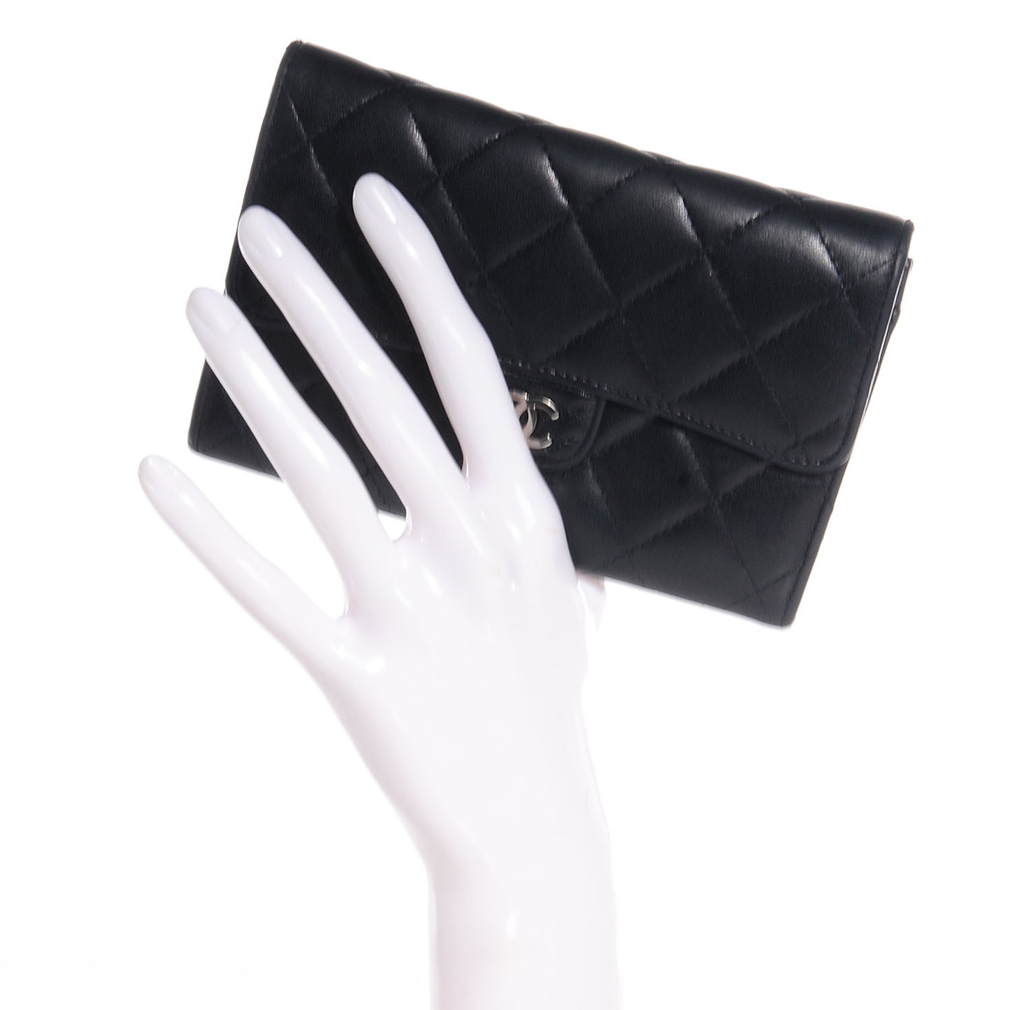 Lambskin Quilted Small Flap Wallet Black