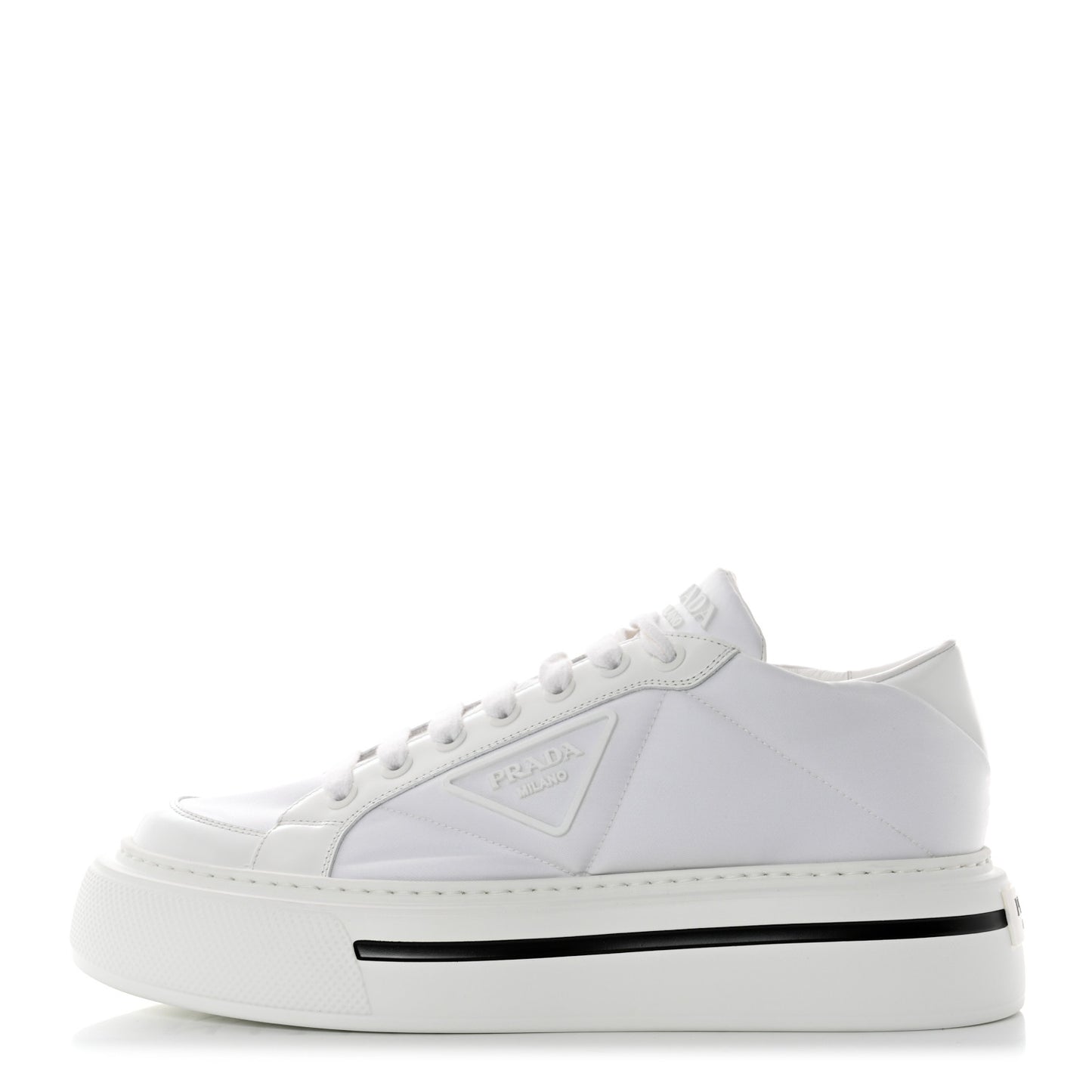 Re-Nylon Spazzolato Rubber Triangle Logo Macro Quilted Mens 35mm Platform Sneakers 8 White
