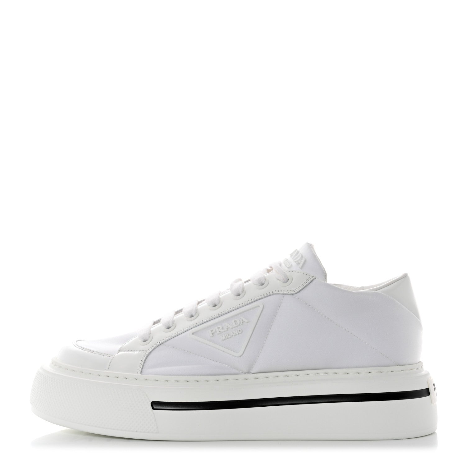 Prada Re-Nylon Spazzolato Rubber Triangle Logo Macro Quilted Mens 35mm Platform Sneakers 8 White 1 of 9