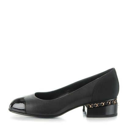 Chanel Lambskin Patent Cap Toe Low Heel Chain Pumps 35.5 Black 1 of 7