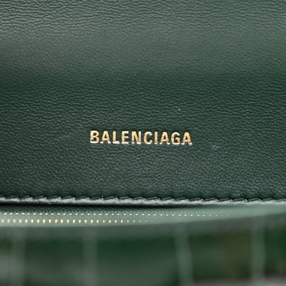 Balenciaga Shiny Calfskin Crocodile Embossed Small Hourglass Top Handle Bag Forest Green 6 of 11