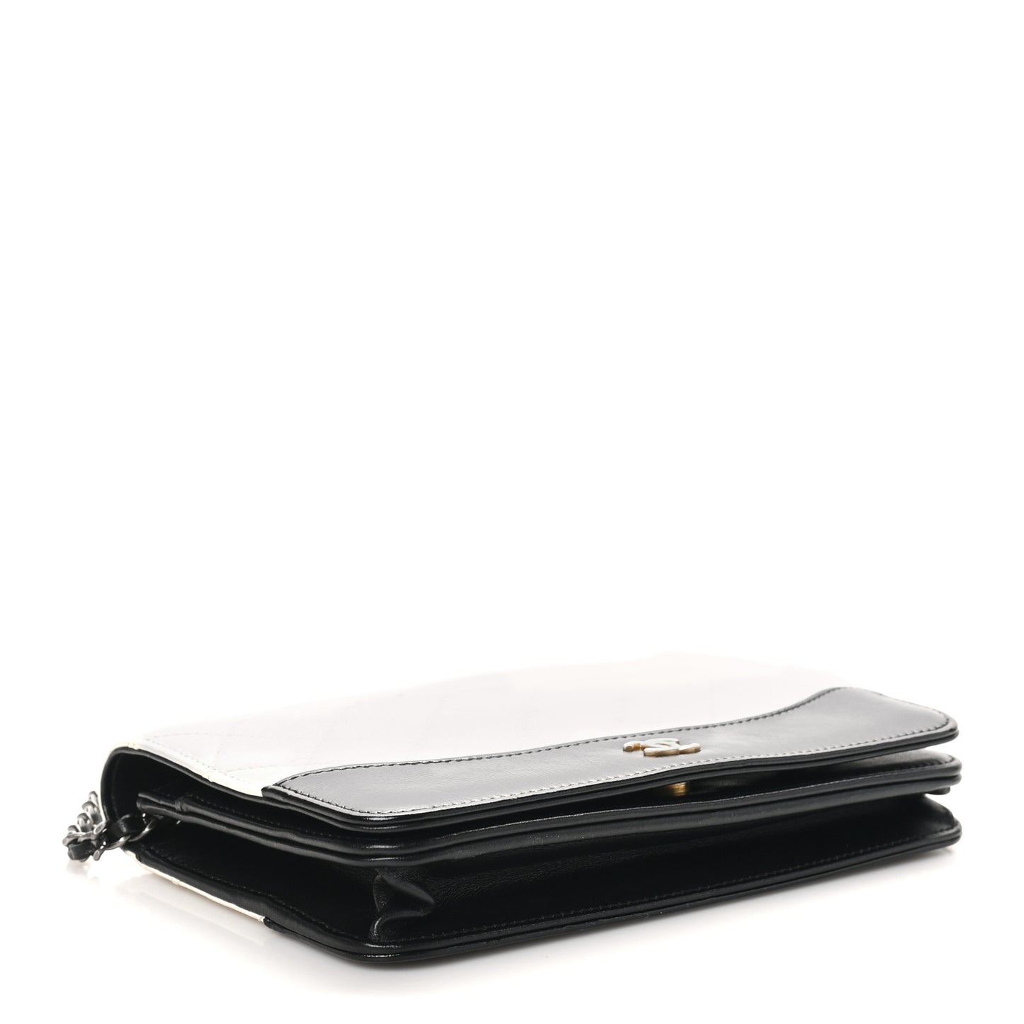 Aged Calfskin Quilted Gabrielle Wallet On Chain WOC White Black