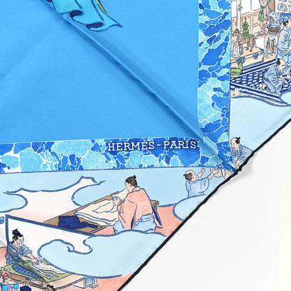 Hermes Silk Les Artisans D'Hermes Scarf 90 Bleu Lagon Ciel 2 of 4