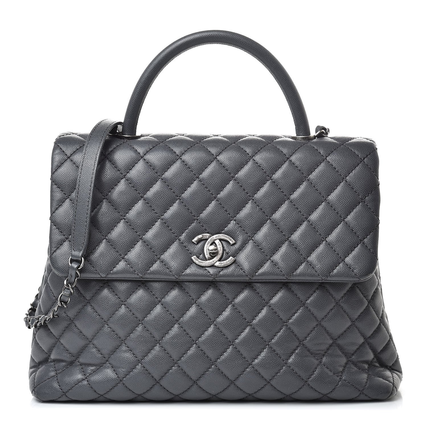 Chanel Caviar Quilted Large Coco Handle Flap Grey 2 of 15