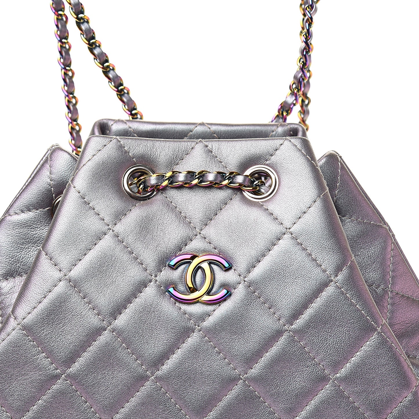 Iridescent Lambskin Calfskin Quilted Gabrielle Backpack Light Purple