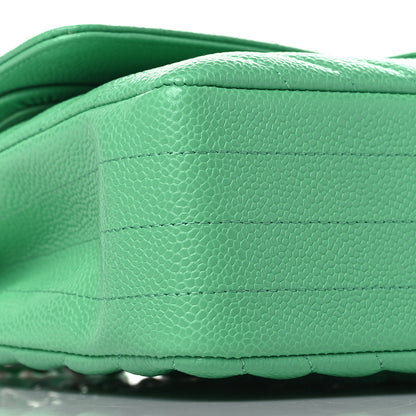 Chanel Caviar Chevron Quilted Medium Double Flap Green 7 of 9