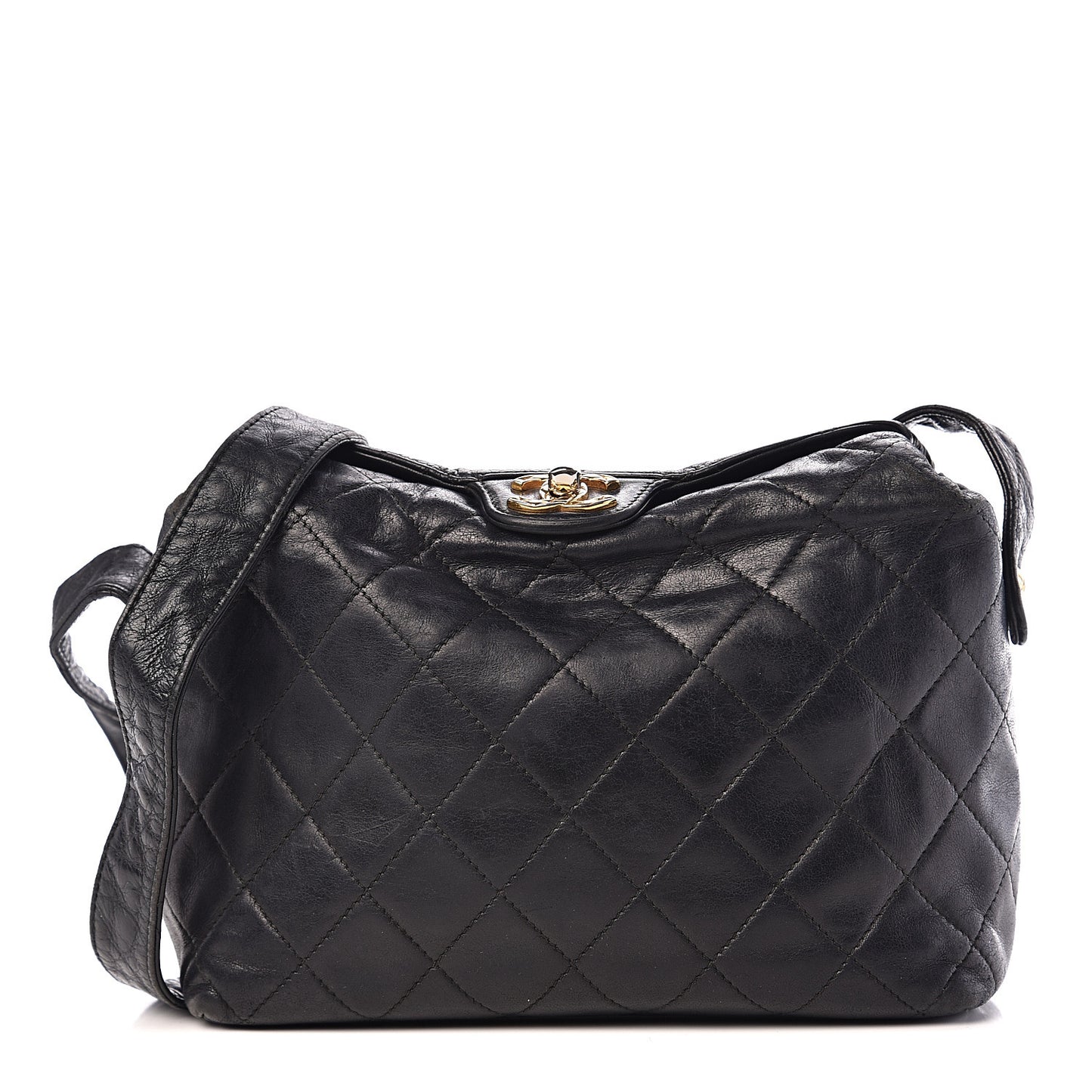 Lambskin Quilted Flap Shoulder Bag Black