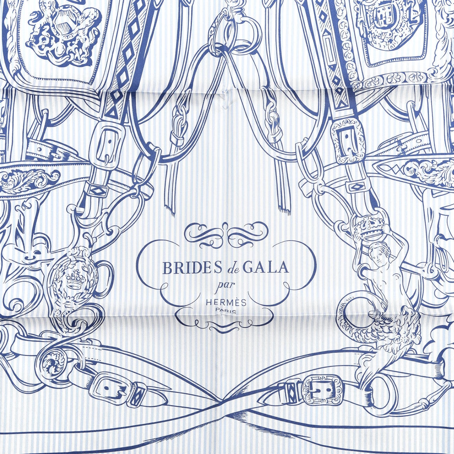 Silk Carre Eyeliner Brides De Gala Scarf 90 Bleu Vif Ciel White