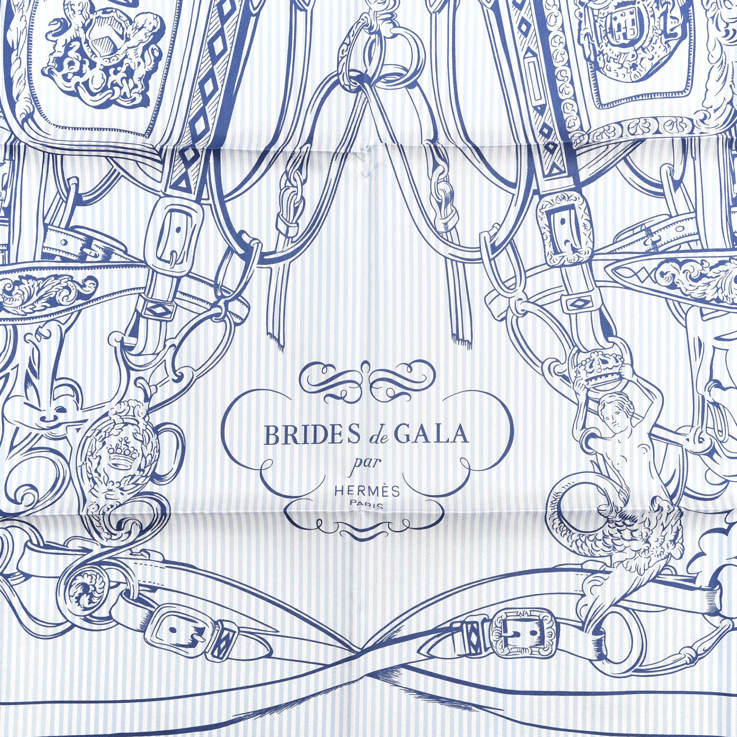 Hermes Silk Carre Eyeliner Brides De Gala Scarf 90 Bleu Vif Ciel White 3 of 3