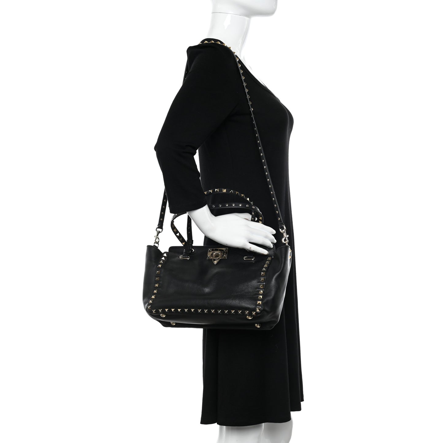 Vitello Small Rockstud Tote Black