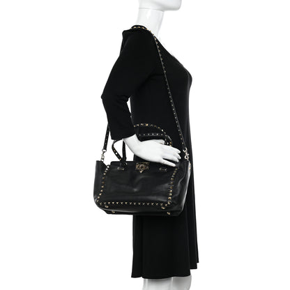 Valentino Garavani Vitello Small Rockstud Tote Black 2 of 9