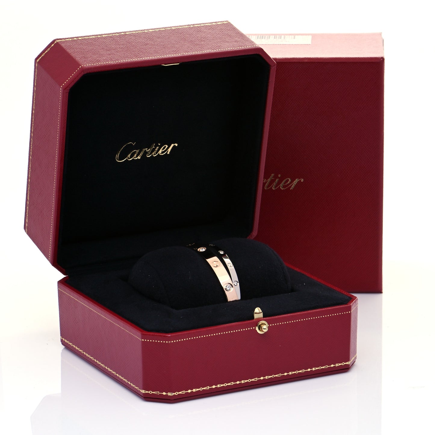 18K Pink White Gold 12 Diamond Double LOVE Bracelet 16