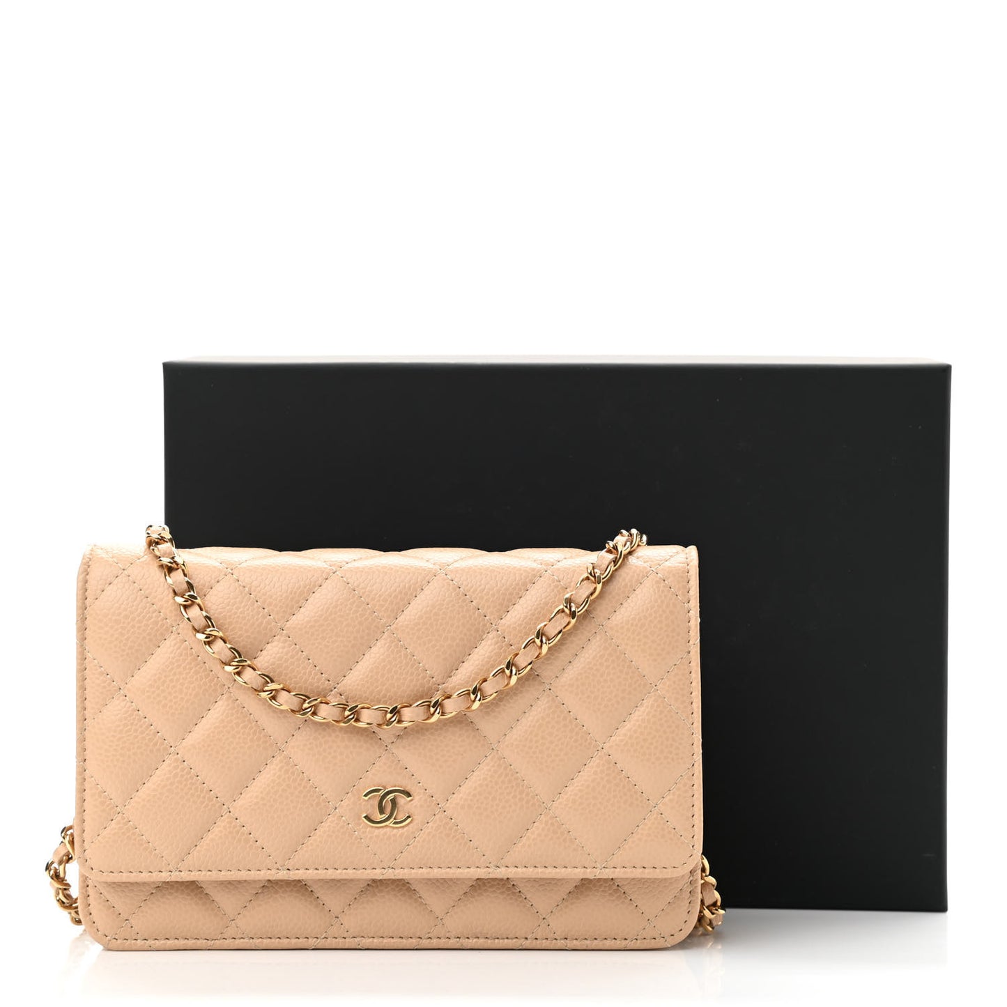 Caviar Quilted Wallet On Chain WOC Beige