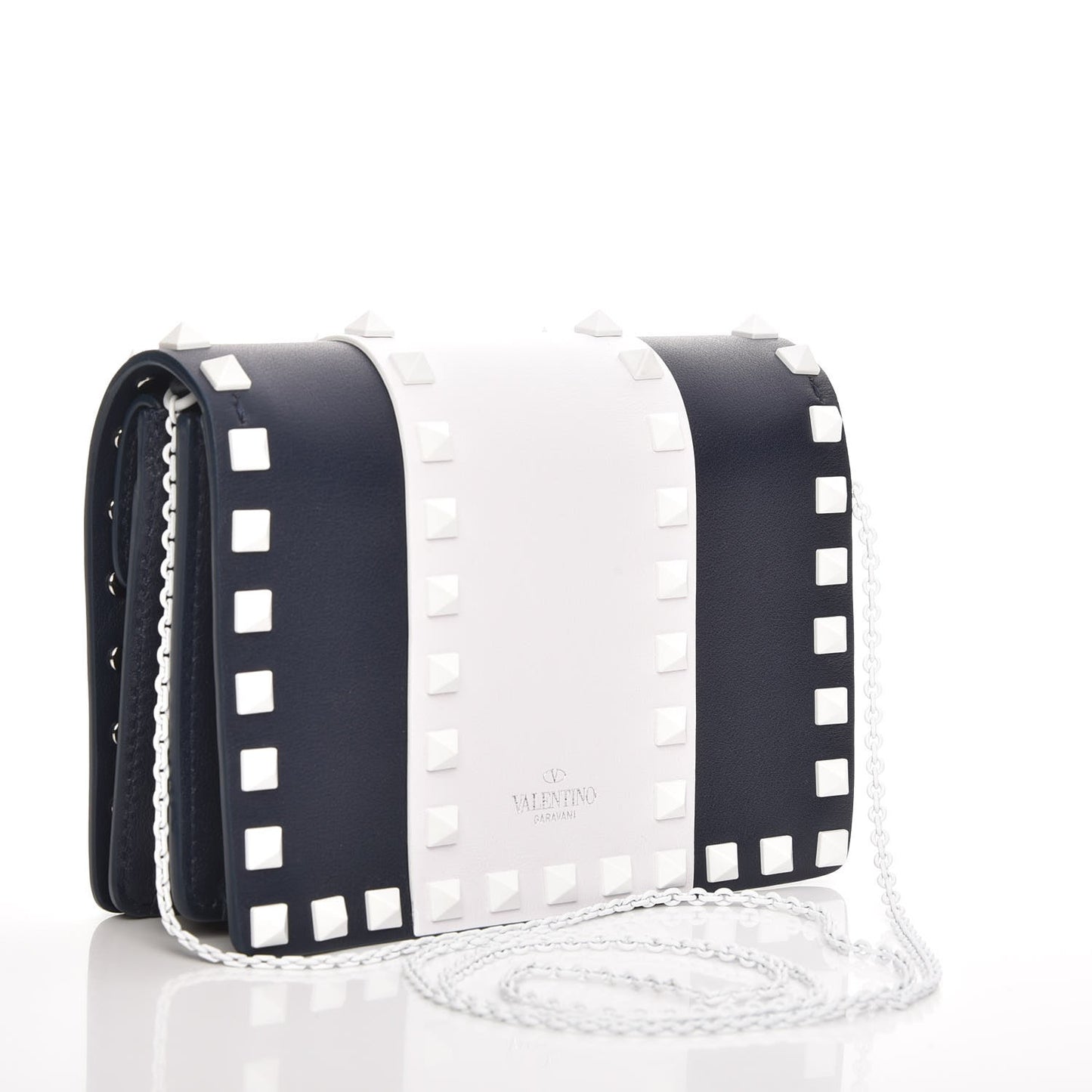 Vitello Colorblock Free Rockstud Wallet on Chain Marine Optic White