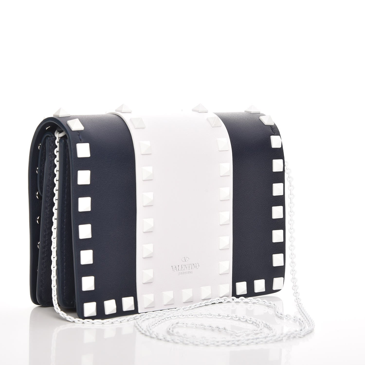 Valentino Garavani Vitello Colorblock Free Rockstud Wallet on Chain Marine Optic White 3 of 6