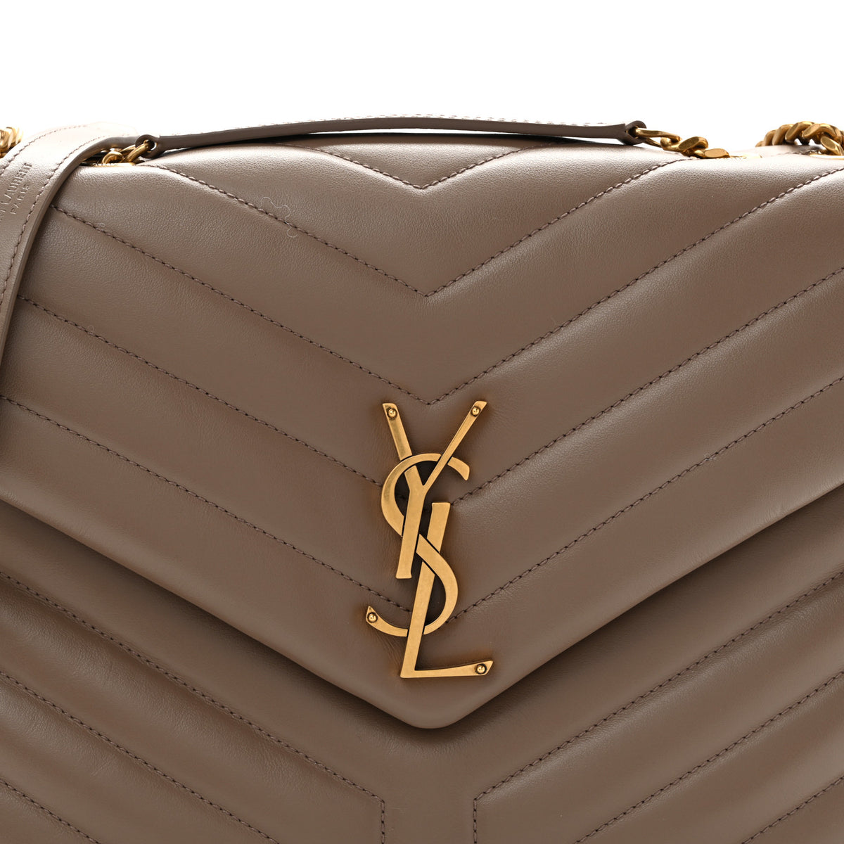 Saint Laurent Calfskin Y Quilted Monogram Medium Loulou Chain Satchel Dark Beige 8 of 11