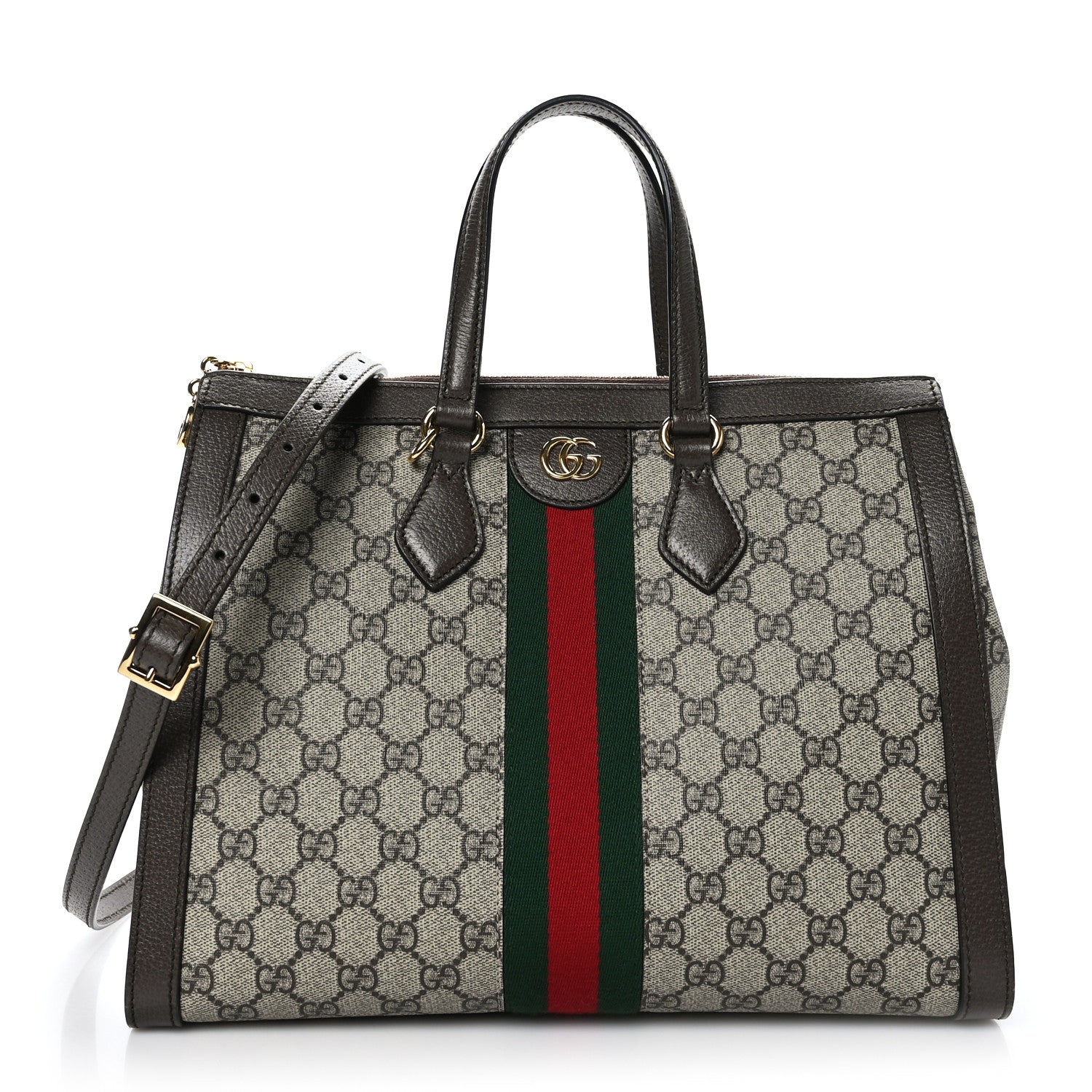 Gucci GG Supreme Monogram Web Medium Ophidia Tote Bag Brown 1 of 11