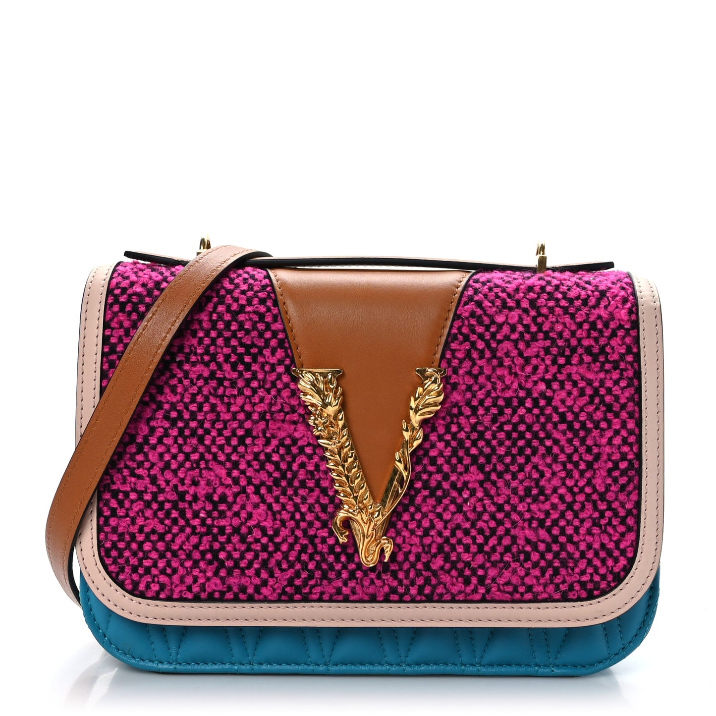 Tweed Calfskin Virtus Chain Shoulder Bag Multicolor