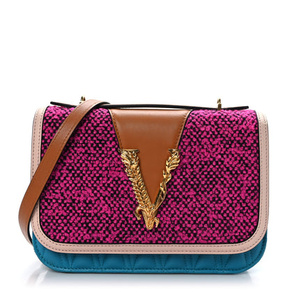 Versace Tweed Calfskin Virtus Chain Shoulder Bag Multicolor 1 of 8