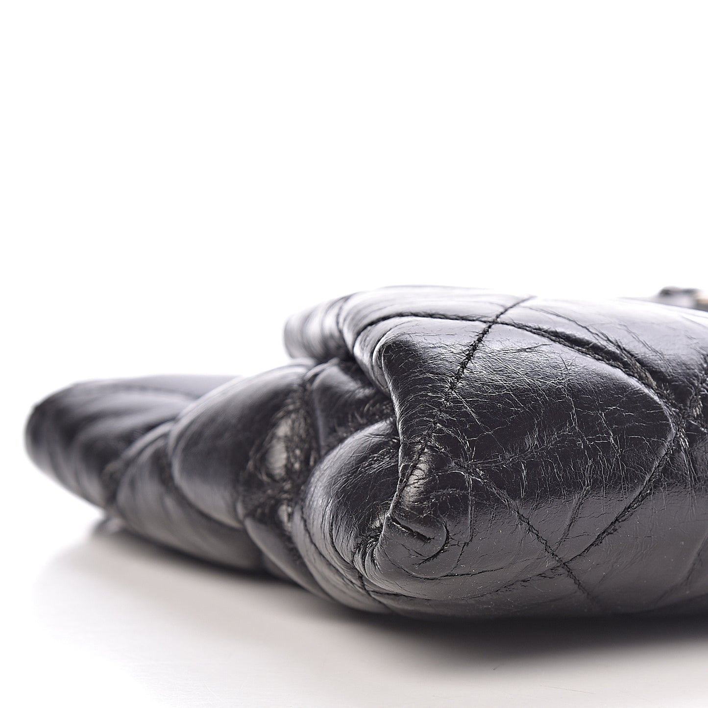 Aged Calfskin Quilted Zip Clutch Black