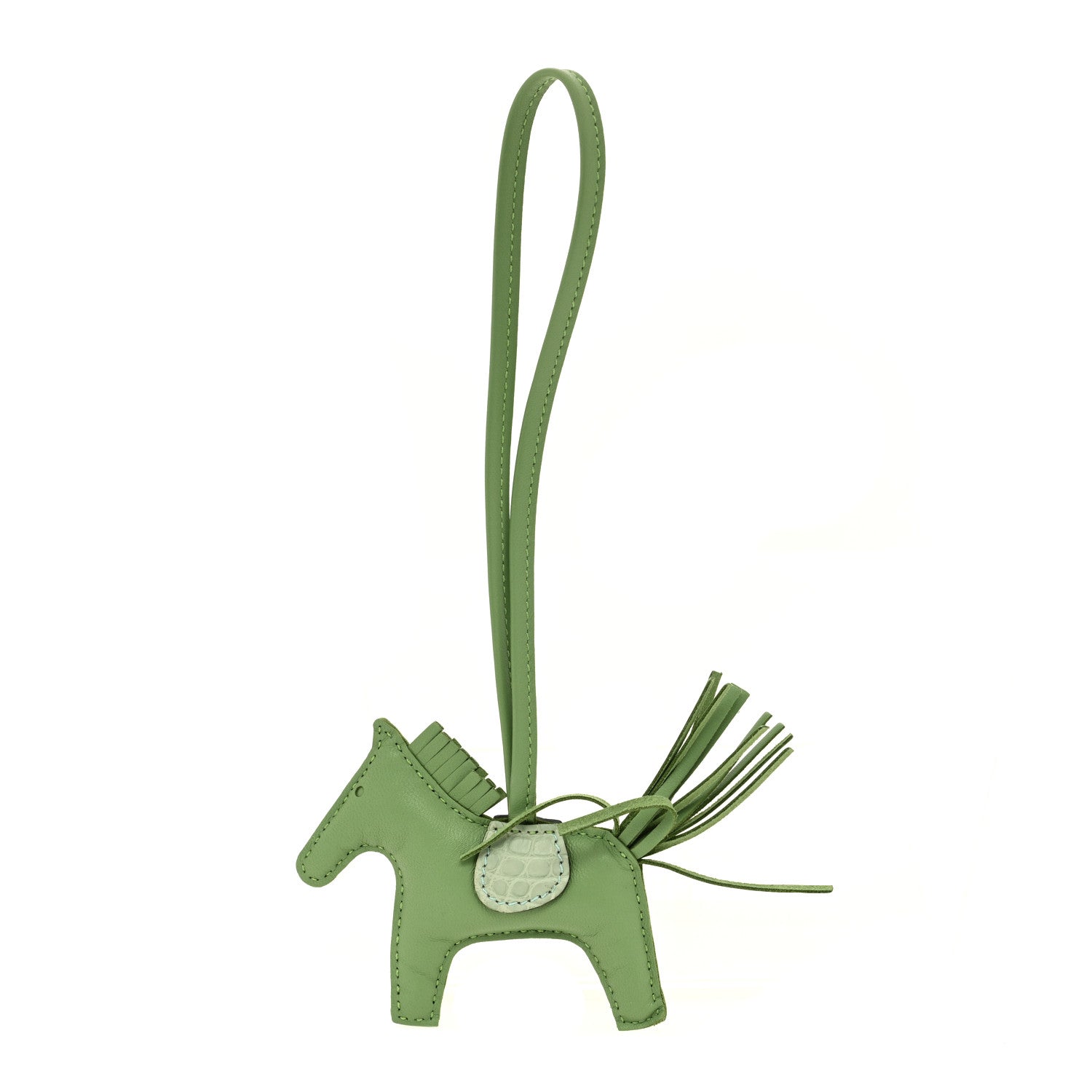 Hermes Milo Lambskin Matte Alligator Touch Grigri Rodeo Horse Bag Charm PM Vert Criquet Vert D'eau 1 of 4