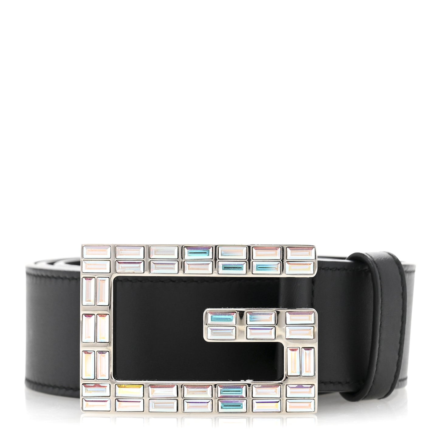 Calfskin Crystal Square G Madelyn Belt 90 36 Black