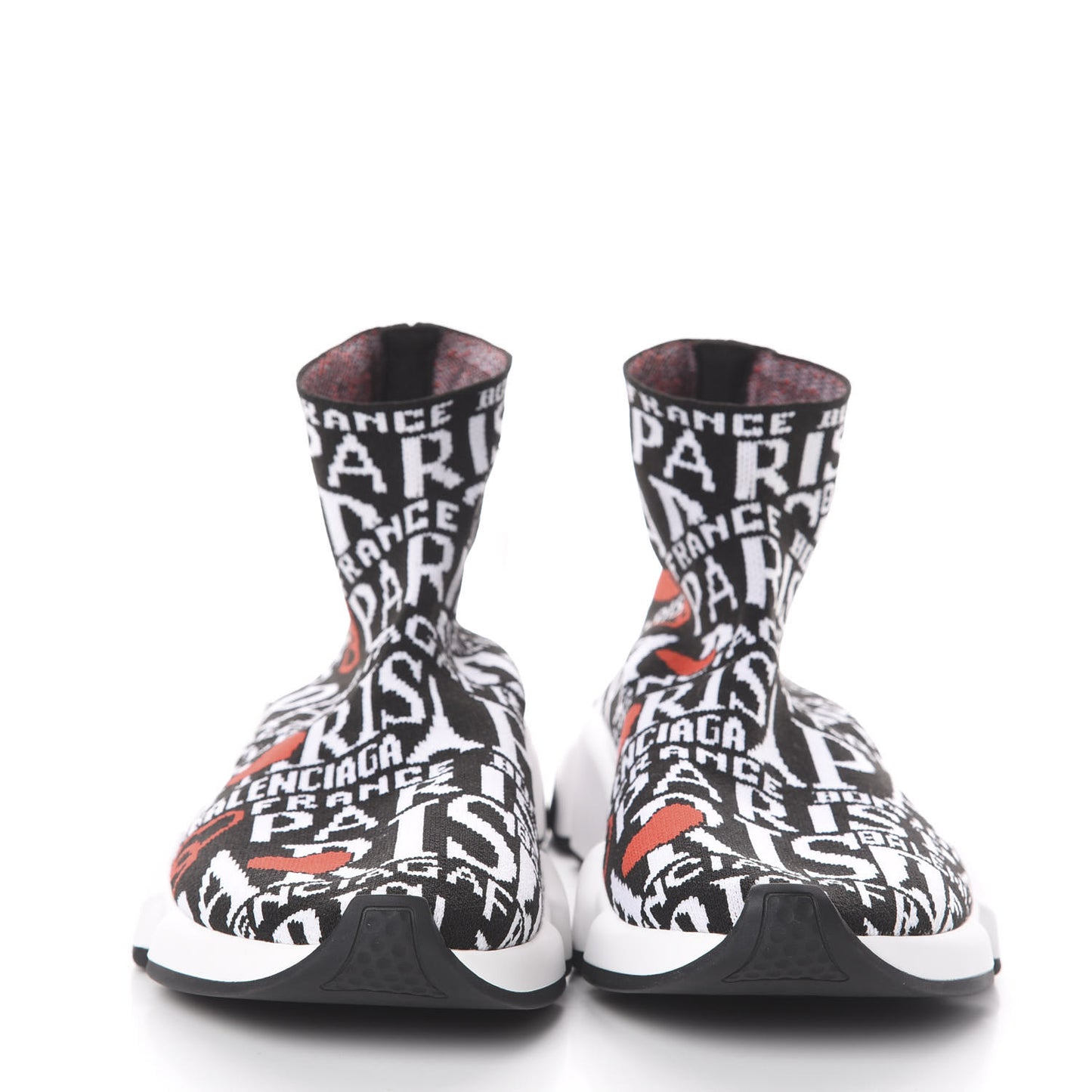 Neoprene Knit Bonjour Paris Womens Speed Sneakers 38 Black White Red