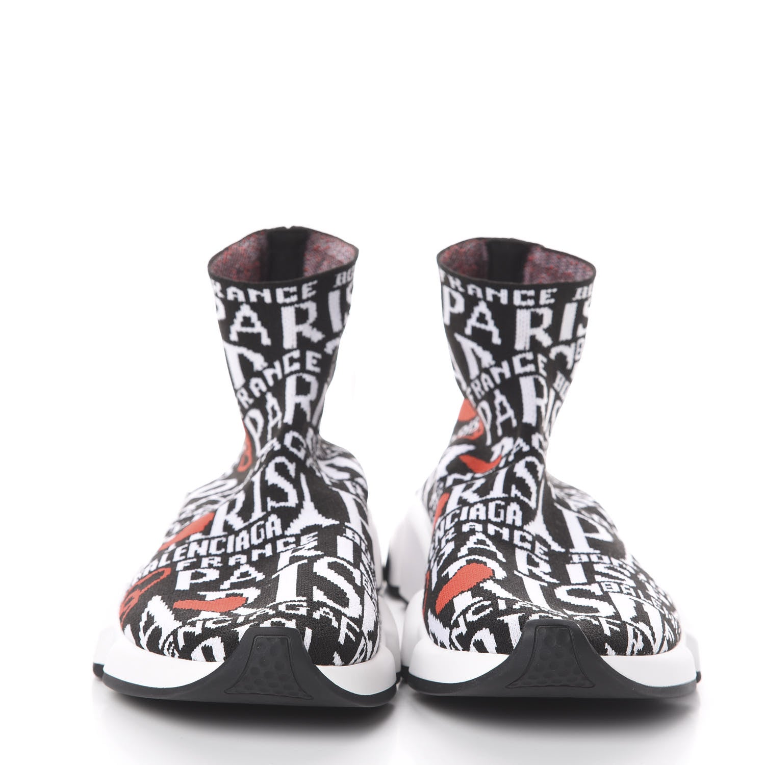 Balenciaga Neoprene Knit Bonjour Paris Womens Speed Sneakers 38 Black White Red 3 of 6