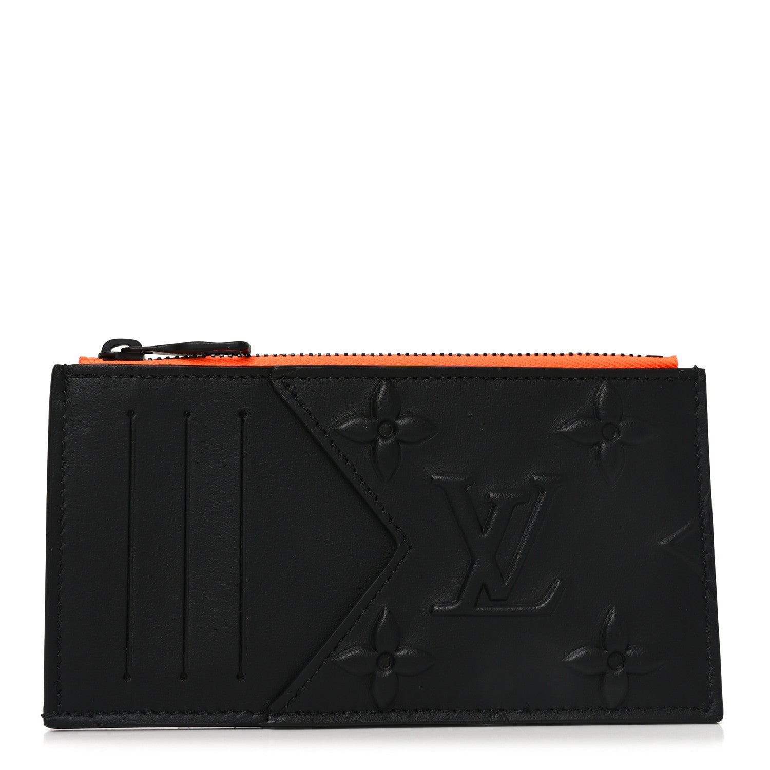 Louis Vuitton Calfskin Debossed Monogram Seal Coin Card Holder Black 1 of 7