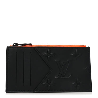 Louis Vuitton Calfskin Debossed Monogram Seal Coin Card Holder Black 1 of 7