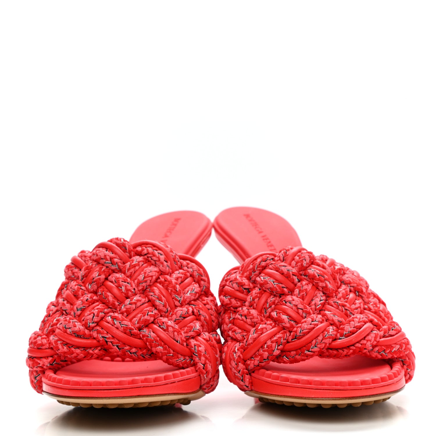 Bottega Veneta Lambskin Fabric Weave Intrecciato Dot Sandals 40.5 Bubble Gum Tomato 2 of 9