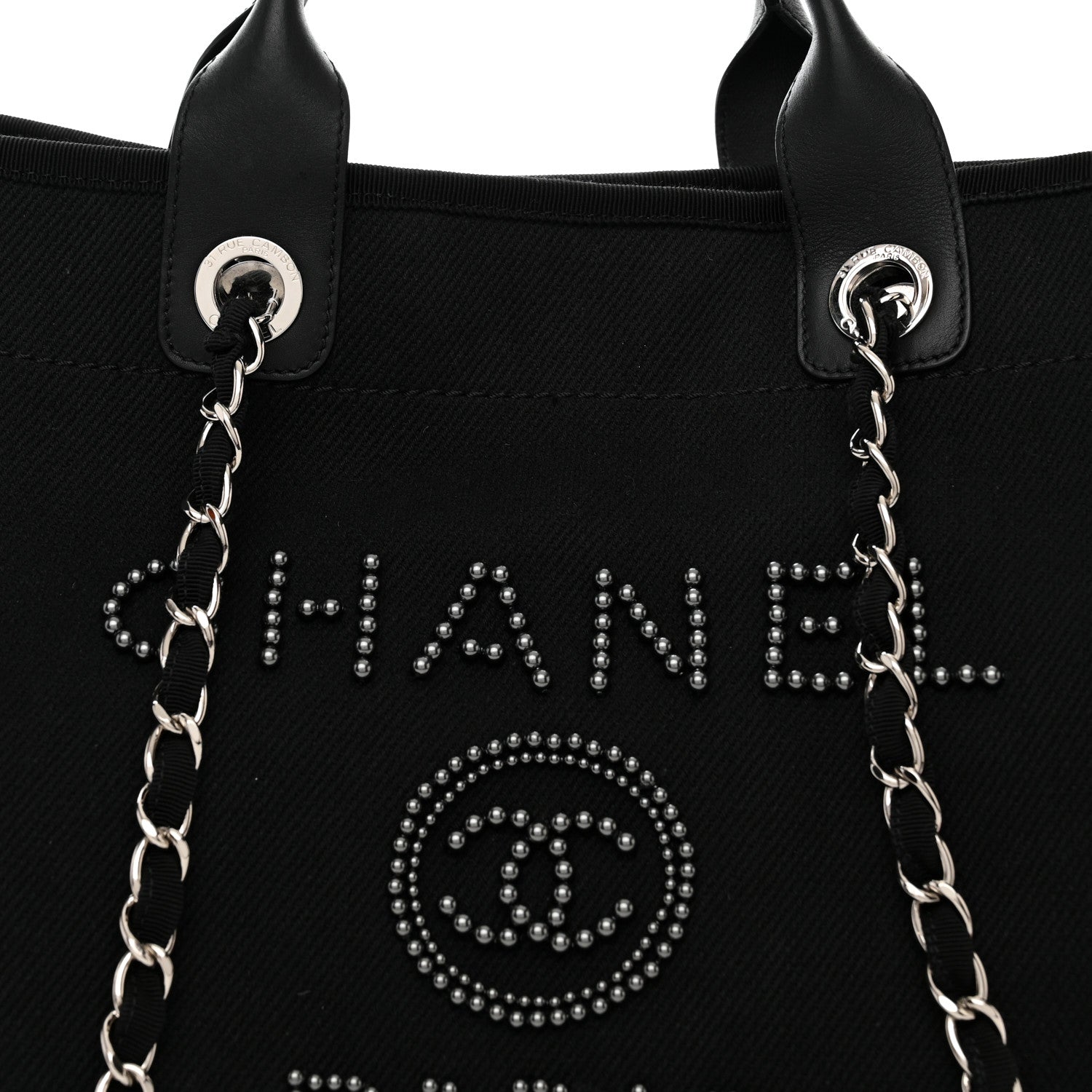 Chanel Canvas Pearl Medium Deauville Tote Black 8 of 11