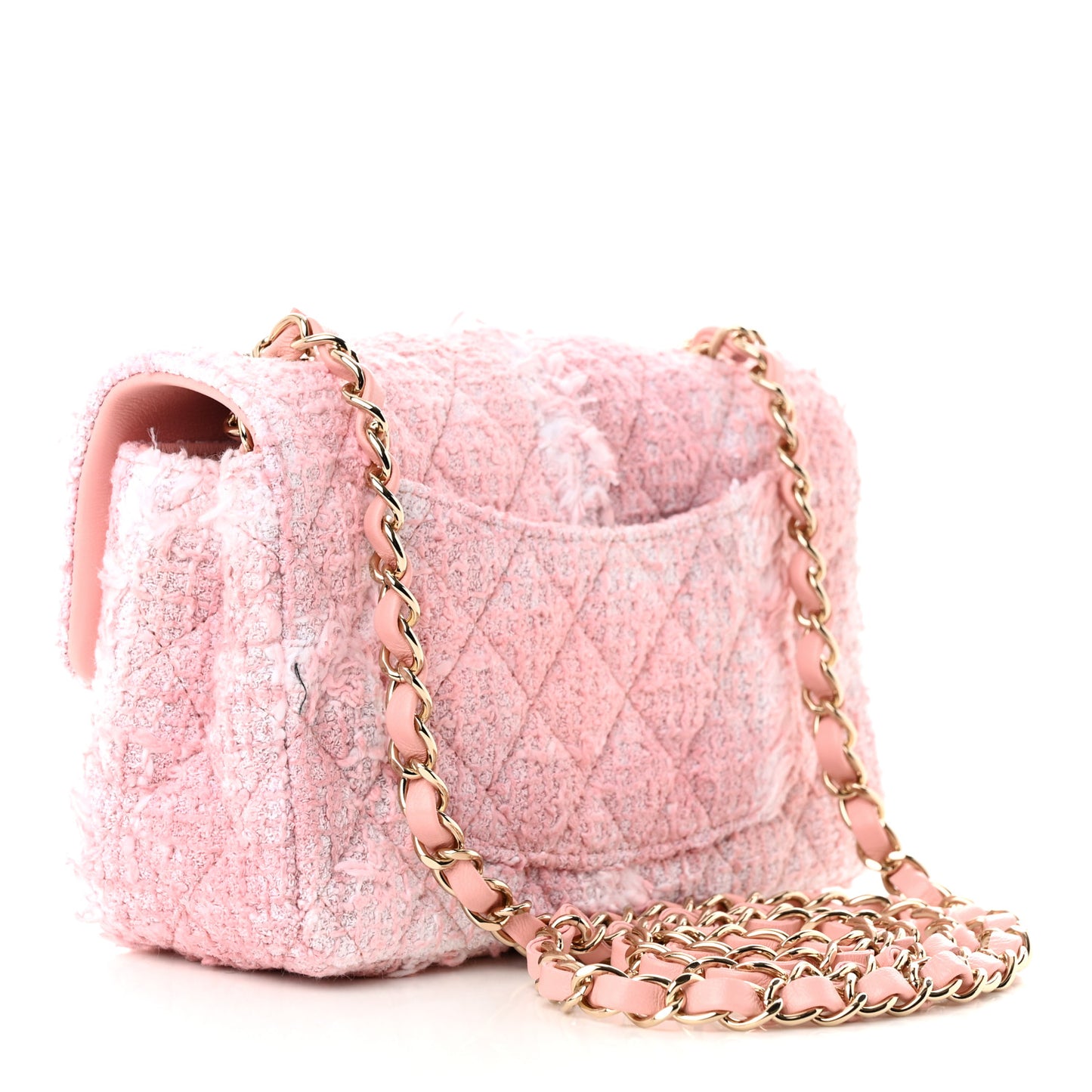 Tweed Quilted Mini Rectangular Flap Light Pink White